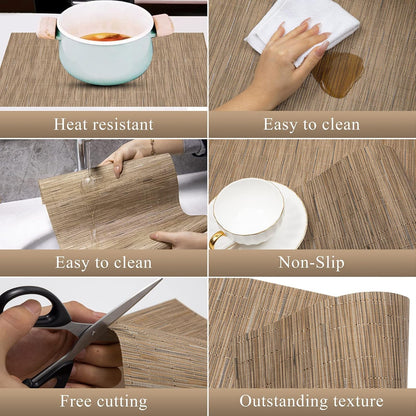 KKTECH Placemats Set of 6, Washable Non-slip Heat Insulation Woven Vinyl Place Mats for Table, Elegant Table Mats for Kitchen and Dining Room, Perfect for Home Decor (18"x12")