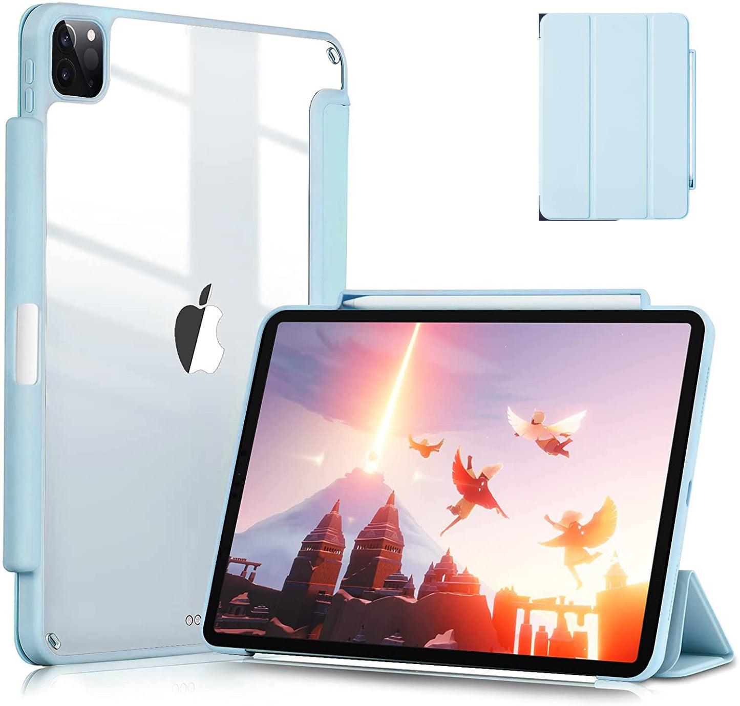 Smart Protective Case for iPad Pro 11 2020/2018, Support Apple Pencil 2, Shock Proof with Auto Wake/Sleep Function and Frosted Translucent Hard Back Cover
