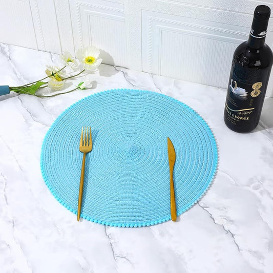 KKTECH Round Braided Placemats Set Of 4 For Dining Table, Waterproof and Washable Circle Table Mats - Non-Slip Heat-Resistant Vinyl Place Mats - 15 Inches Diameter