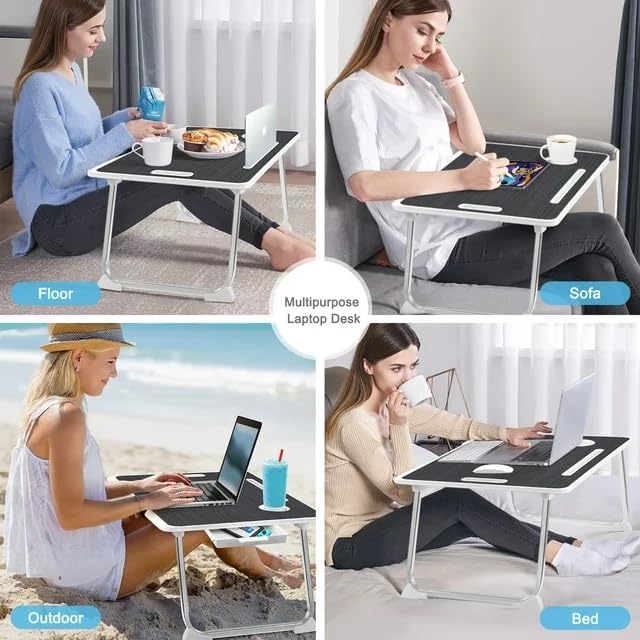 KKTECH Bed Table - Laptop Stand with Drawer, Foldable Legs, Tablet Holder, Cup Holder