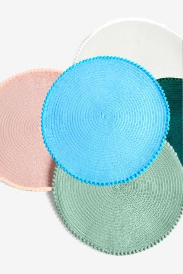 KKTECH Round Braided Placemats Set Of 4 For Dining Table, Waterproof and Washable Circle Table Mats - Non-Slip Heat-Resistant Vinyl Place Mats - 15 Inches Diameter
