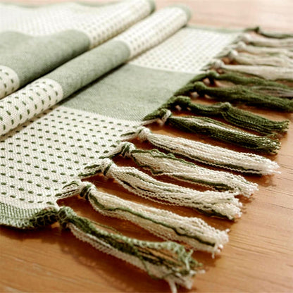 KKTECH Cotton Linen Table Runner, Hand-Tassels for Dining Table, Elegant Table Runners for Holiday Parties, Christmas Table Runners, Perfect for Dining Room Decor (180cm)