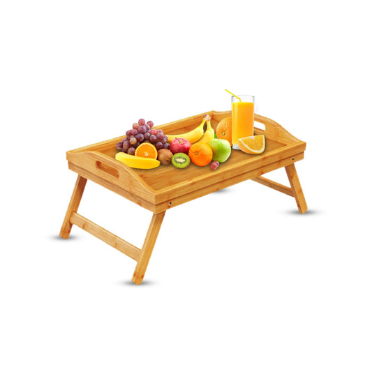 KKTECH Foldable Bamboo Bed Tray Tableand Lap Tray - Elegant Bed Table for Serving and Dining - Multi-Functional Design for Home and Travel, Durable and Eco-Friendly