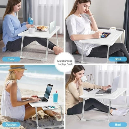 KKTECH Bed Table - Laptop Stand with Drawer, Foldable Legs, Tablet Holder, Cup Holder