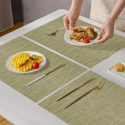 KKTECH Placemats Set of 6, Washable Non-slip Heat Insulation Woven Vinyl Place Mats for Table, Elegant Table Mats for Kitchen and Dining Room, Perfect for Home Decor (18"x12")