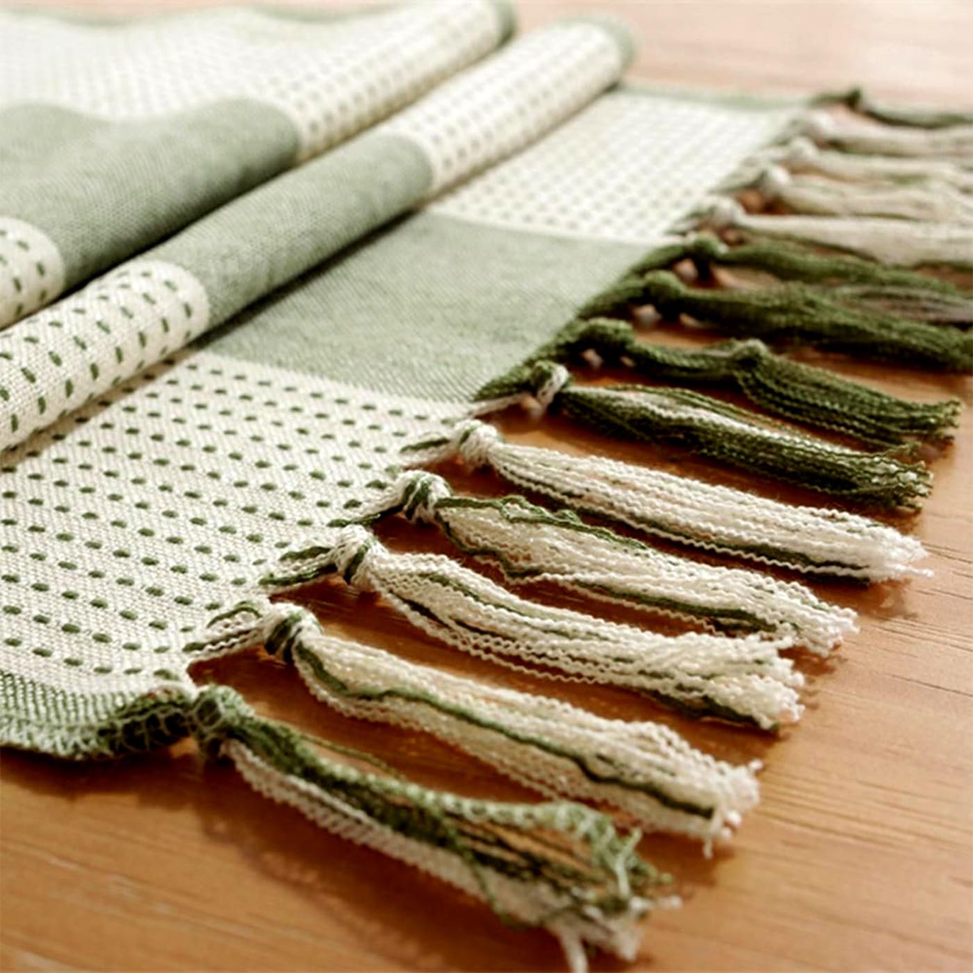 KKTECH Cotton Linen Table Runner, Hand-Tassels for Dining Table, Elegant Table Runners for Holiday Parties, Christmas Table Runners, Perfect for Dining Room Decor (180cm)