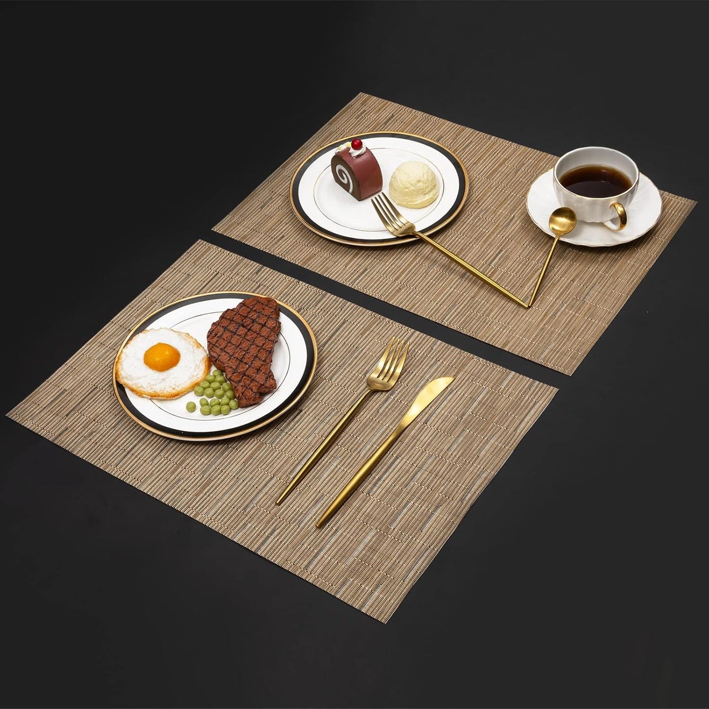 KKTECH Placemats Set of 6, Washable Non-slip Heat Insulation Woven Vinyl Place Mats for Table, Elegant Table Mats for Kitchen and Dining Room, Perfect for Home Decor (18"x12")