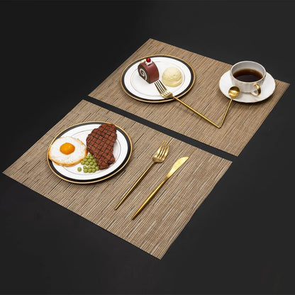 KKTECH Placemats Set of 6, Washable Non-slip Heat Insulation Woven Vinyl Place Mats for Table, Elegant Table Mats for Kitchen and Dining Room, Perfect for Home Decor (18"x12")