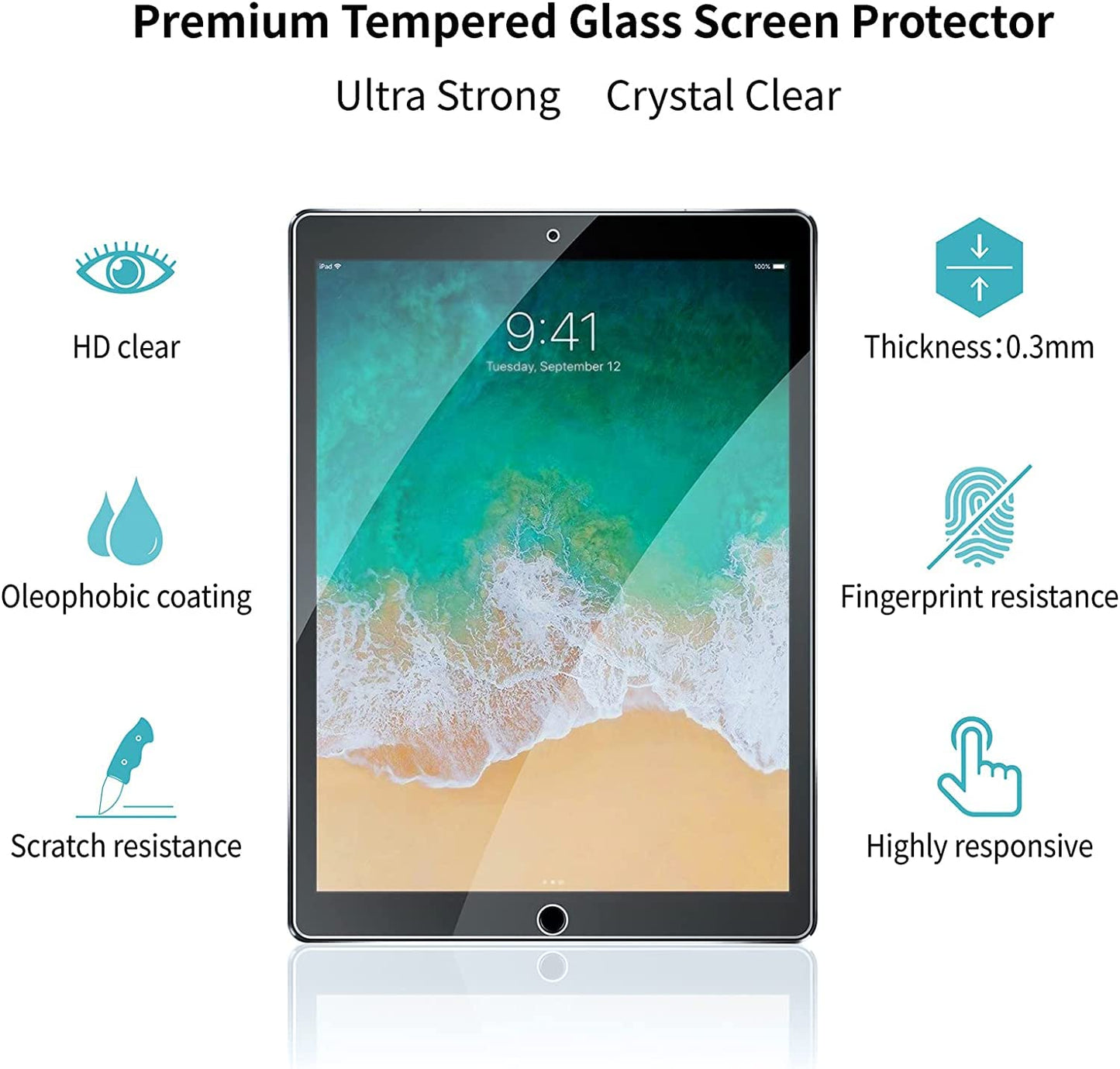 2 Pack Screen Protector for iPad Pro 12.9 2015/2017, Tempered Glass Film Compatible with Apple iPad 12.9 inch (1st / 2nd Generation)