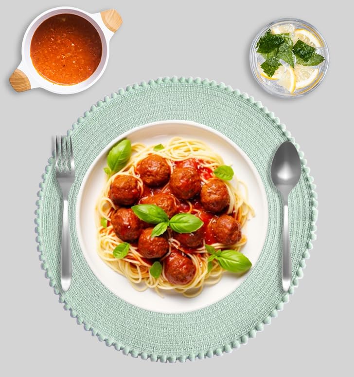 KKTECH Round Braided Placemats Set Of 4 For Dining Table, Waterproof and Washable Circle Table Mats - Non-Slip Heat-Resistant Vinyl Place Mats - 15 Inches Diameter