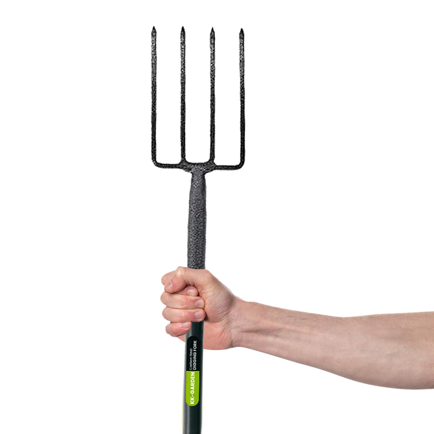 KKTECH Digging Fork Gardening Hand Tool - Durable and Heavy Duty Garden Fork with Long Handle, Carbon Steel Shaft, and PVC Grip - Black