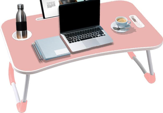 KKTECH Bed Table Tray for Eating on Lap Folding Laptop Stand for Bed Lap Standing Desk Sofa Breakfast Table Bed Tray Laptop Lap Desk with Cup Holder Notebook Stand Steel Legs 60x40x28cm