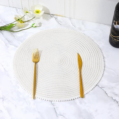 KKTECH Round Braided Placemats Set Of 4 For Dining Table, Waterproof and Washable Circle Table Mats - Non-Slip Heat-Resistant Vinyl Place Mats - 15 Inches Diameter