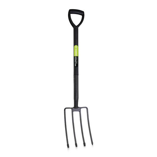 KKTECH Digging Fork Gardening Hand Tool - Durable and Heavy Duty Garden Fork with Long Handle, Carbon Steel Shaft, and PVC Grip - Black