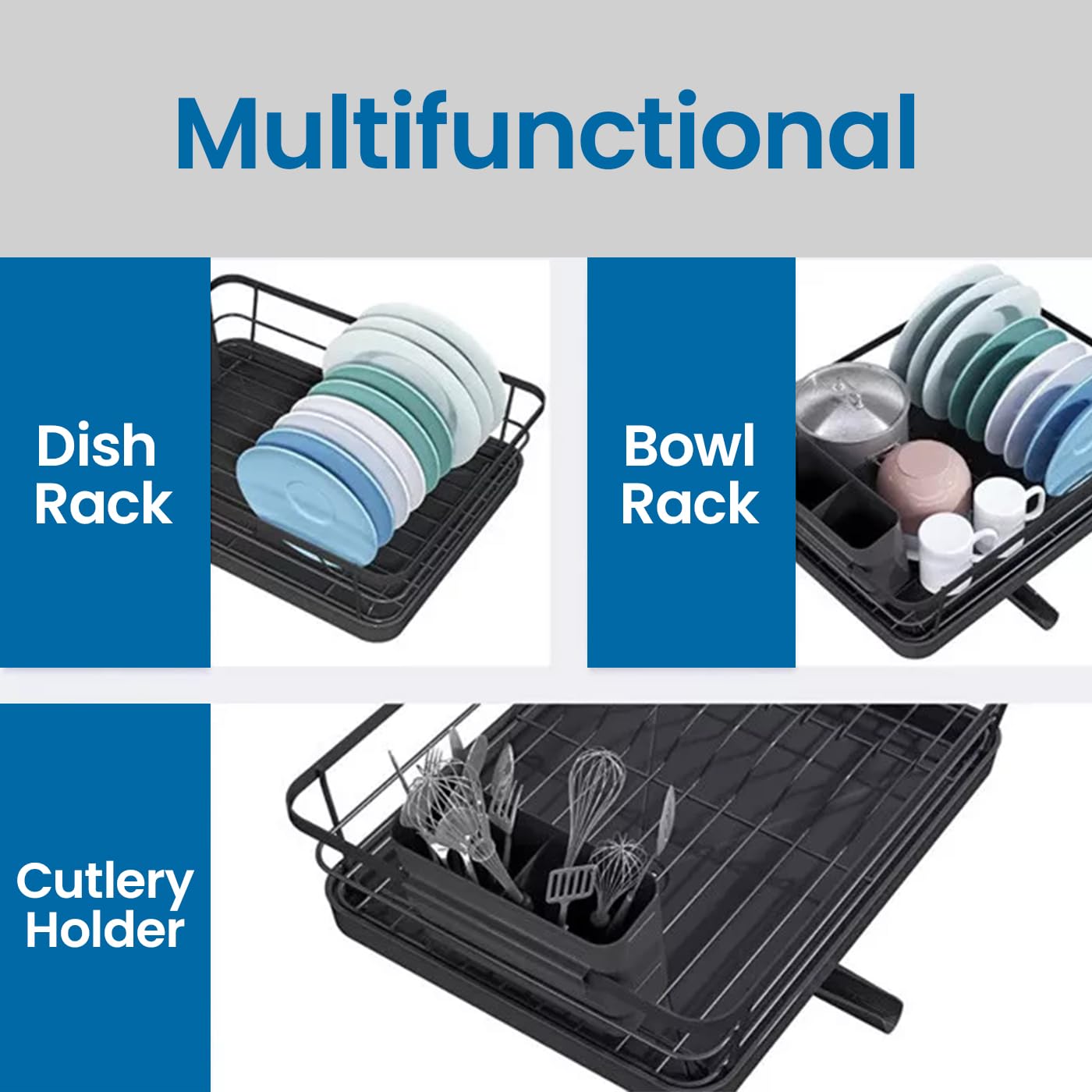 KKTECH Stainless Steel Dish Drainer: Compact Kitchen Drying Rack with Cutlery Holder, Space-Saving Dish Rack for Kitchen Counter, Durable and Versatile, Ideal for Dishes, Knives, and Forks