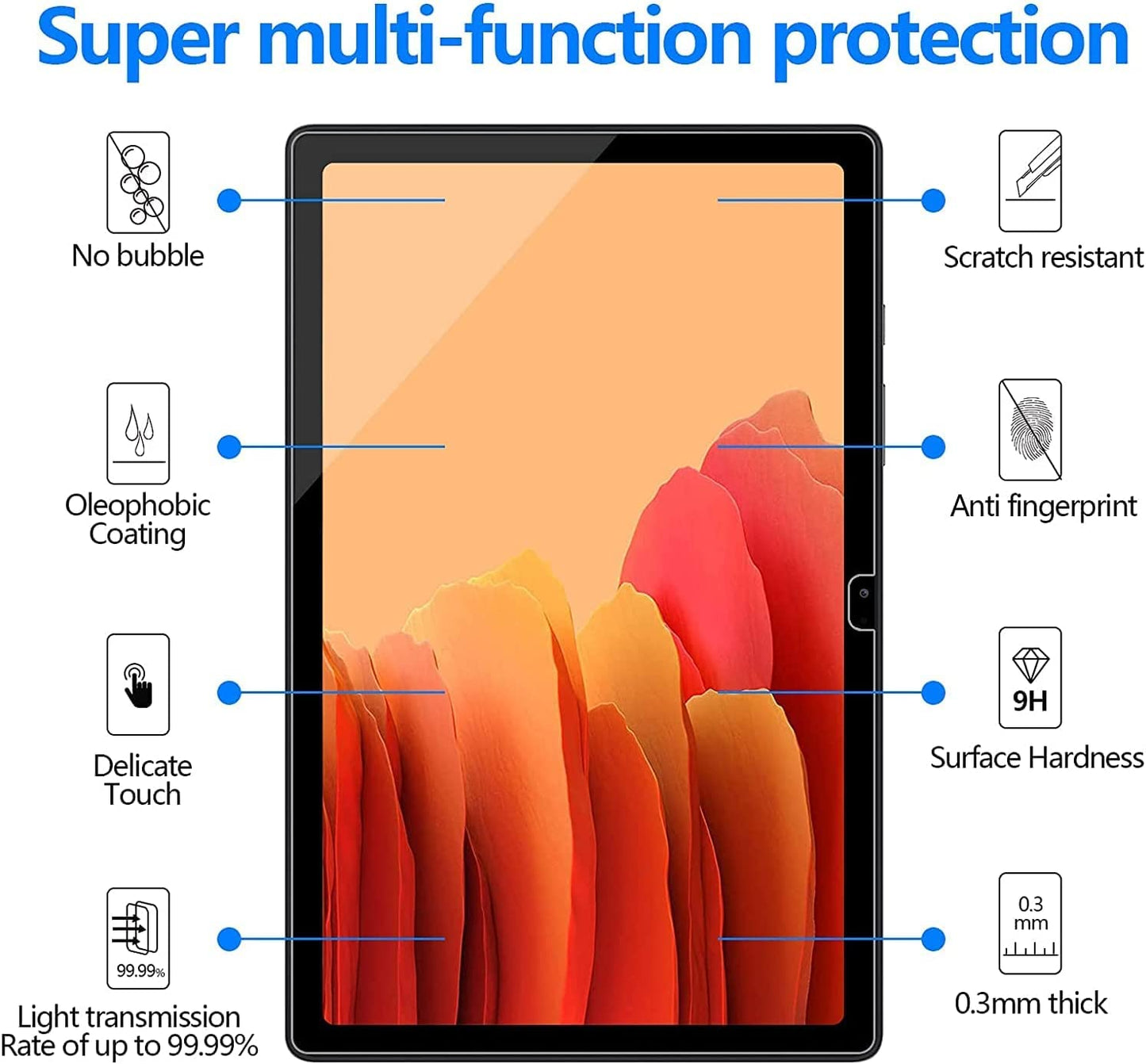 2 Pack Screen Protector Compatible with Samsung Galaxy Tab A7 (10.4-Inch, 2020 Model, SM-T500/ T505/ T507), Tempered Glass Film