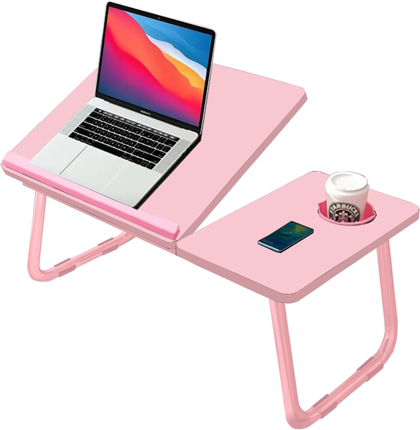 KKTECH Laptop Tray with Adjustable Angle, Space-Saving Bed Table with Foldable Legs, Cup Slot, Book Holder, Reading Stand, Versatile Laptop Table for Bed Use
