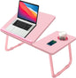 KKTECH Laptop Tray with Adjustable Angle, Space-Saving Bed Table with Foldable Legs, Cup Slot, Book Holder, Reading Stand, Versatile Laptop Table for Bed Use