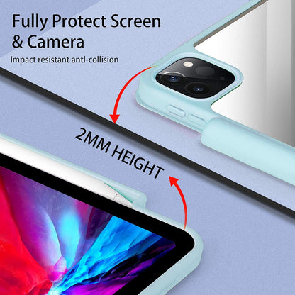 Smart Protective Case for iPad Pro 11 2020/2018, Support Apple Pencil 2, Shock Proof with Auto Wake/Sleep Function and Frosted Translucent Hard Back Cover