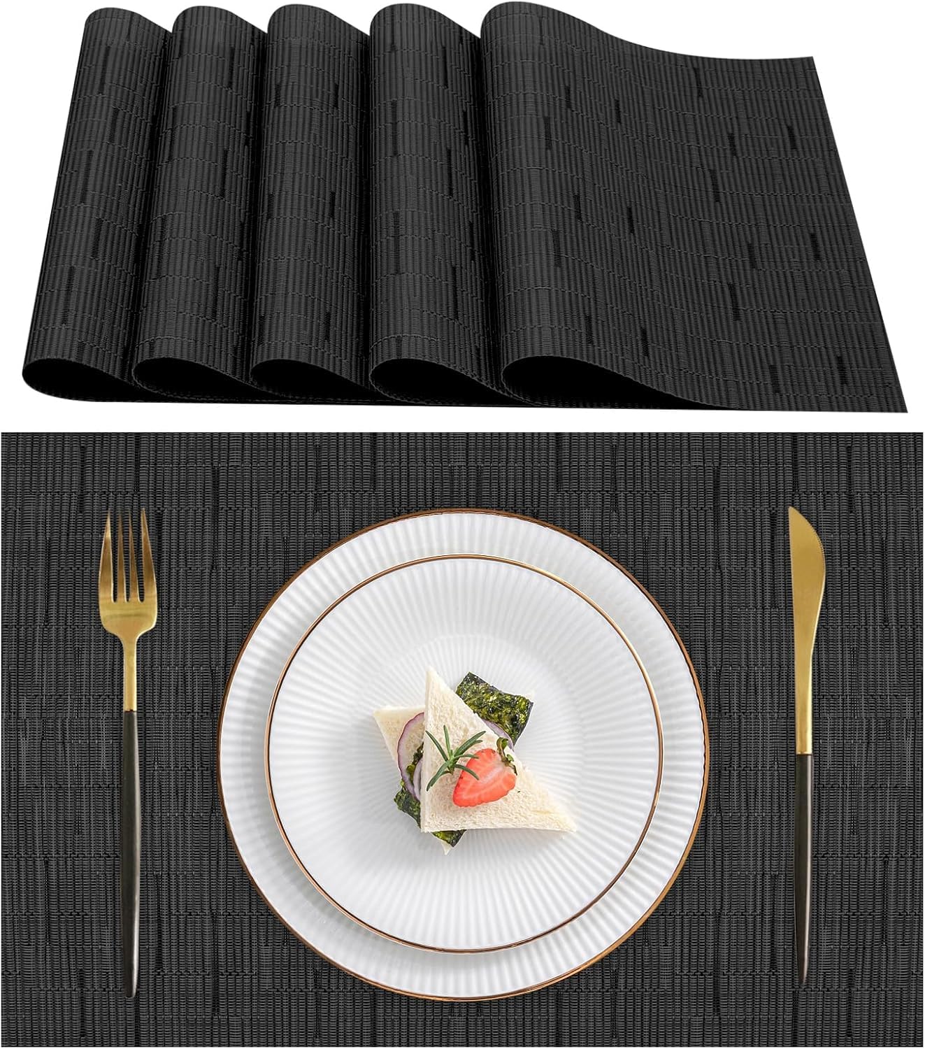 KKTECH Placemats Set of 6, Washable Non-slip Heat Insulation Woven Vinyl Place Mats for Table, Elegant Table Mats for Kitchen and Dining Room, Perfect for Home Decor (18"x12")