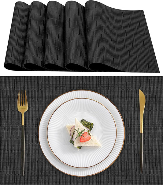 KKTECH Placemats Set of 6, Washable Non-slip Heat Insulation Woven Vinyl Place Mats for Table, Elegant Table Mats for Kitchen and Dining Room, Perfect for Home Decor (18"x12")