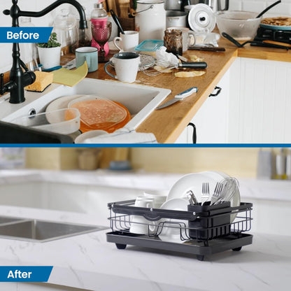 KKTECH Stainless Steel Dish Drainer: Compact Kitchen Drying Rack with Cutlery Holder, Space-Saving Dish Rack for Kitchen Counter, Durable and Versatile, Ideal for Dishes, Knives, and Forks