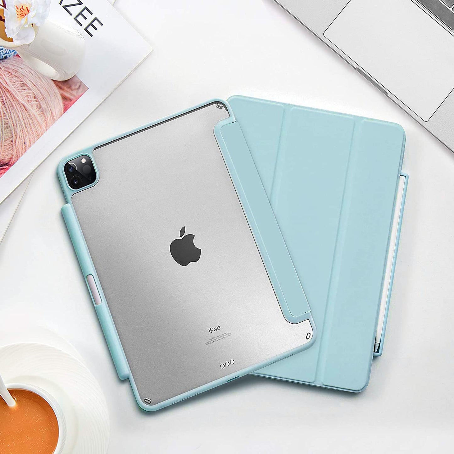 Smart Protective Case for iPad Pro 11 2020/2018, Support Apple Pencil 2, Shock Proof with Auto Wake/Sleep Function and Frosted Translucent Hard Back Cover
