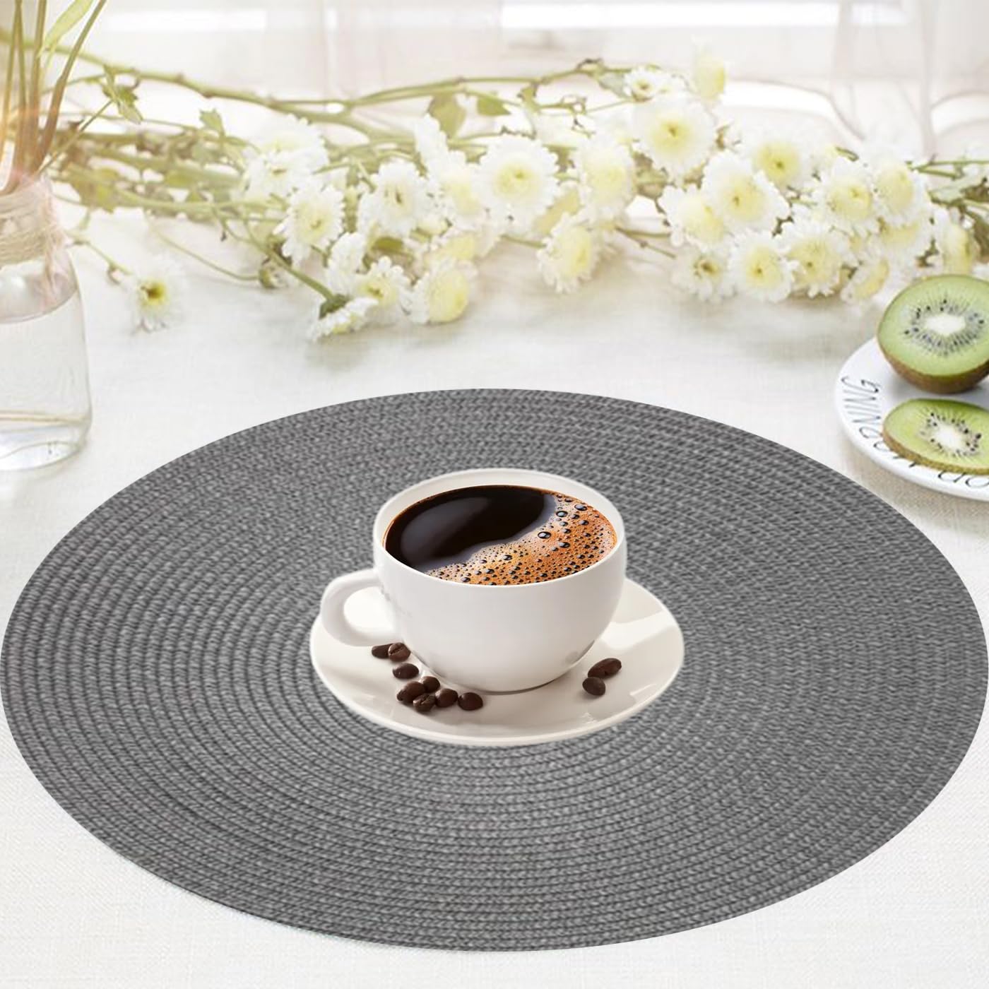 KKTECH Christmas Placemats - Set of 4 Round Place Mats for Table, Washable & Waterproof Table Mats, Heat Resistant for Home, Party, Wedding Décor, 38cm
