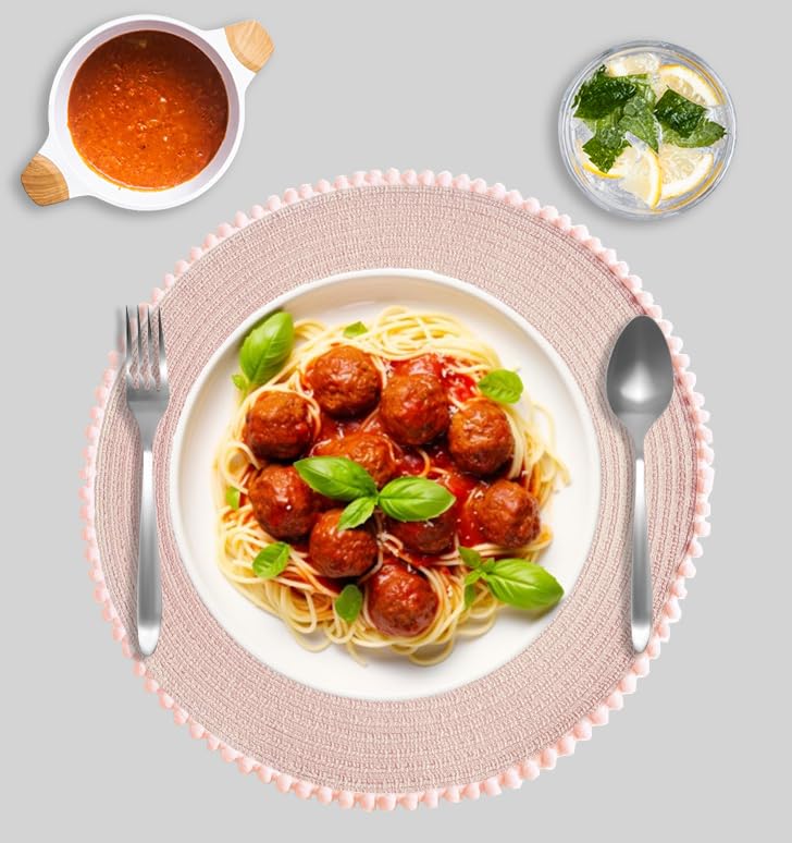 KKTECH Round Braided Placemats Set Of 4 For Dining Table, Waterproof and Washable Circle Table Mats - Non-Slip Heat-Resistant Vinyl Place Mats - 15 Inches Diameter