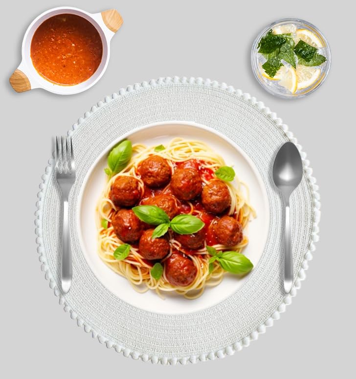 KKTECH Round Braided Placemats Set Of 4 For Dining Table, Waterproof and Washable Circle Table Mats - Non-Slip Heat-Resistant Vinyl Place Mats - 15 Inches Diameter