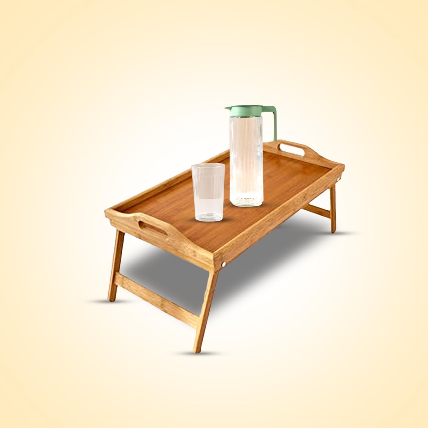 KKTECH Foldable Bamboo Bed Tray Tableand Lap Tray - Elegant Bed Table for Serving and Dining - Multi-Functional Design for Home and Travel, Durable and Eco-Friendly