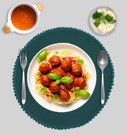 KKTECH Round Braided Placemats Set Of 4 For Dining Table, Waterproof and Washable Circle Table Mats - Non-Slip Heat-Resistant Vinyl Place Mats - 15 Inches Diameter