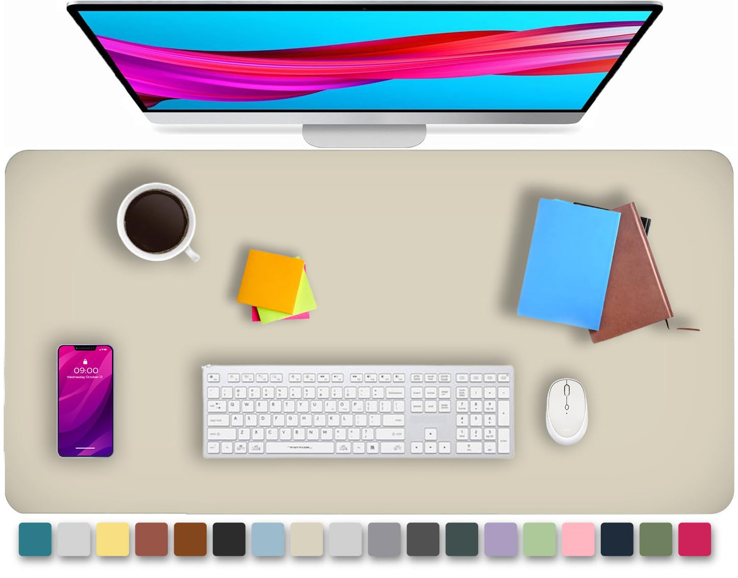 KKTECH Premium Leather Desk Mat, Water Proof, Easy Cleaning, Anti-Slip Desk Pad for Laptop, Keyboard Mat and Mouse Mats for Desk, Writing Easily