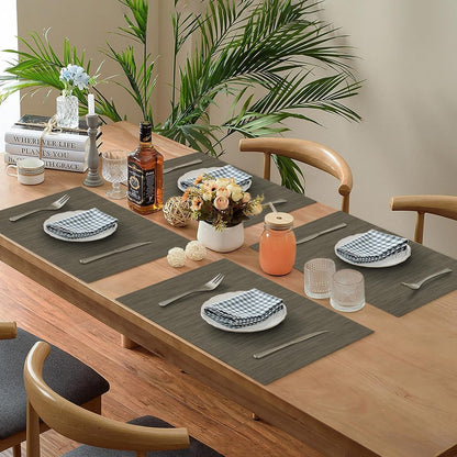 KKTECH Placemats Set of 6, Washable Non-slip Heat Insulation Woven Vinyl Place Mats for Table, Elegant Table Mats for Kitchen and Dining Room, Perfect for Home Decor (18"x12")