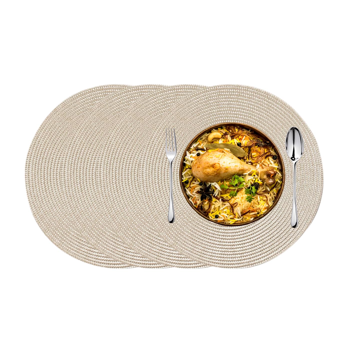 KKTECH Christmas Placemats - Set of 4 Round Place Mats for Table, Washable & Waterproof Table Mats, Heat Resistant for Home, Party, Wedding Décor, 38cm