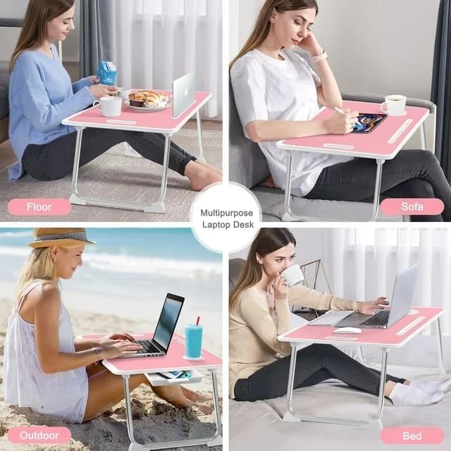 KKTECH Bed Table - Laptop Stand with Drawer, Foldable Legs, Tablet Holder, Cup Holder
