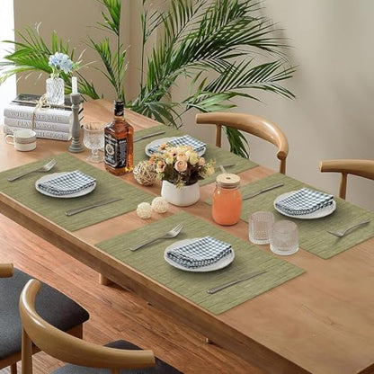 KKTECH Placemats Set of 6, Washable Non-slip Heat Insulation Woven Vinyl Place Mats for Table, Elegant Table Mats for Kitchen and Dining Room, Perfect for Home Decor (18"x12")