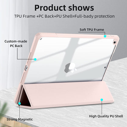 Case for iPad 9th 8th 7th Generation (2021/2020/2019) 10.2 Inch Case, Slim Lightweight Translucent Back Protective Smart Stand Case Cover, with Pencil Holder & Auto Wake/Sleep