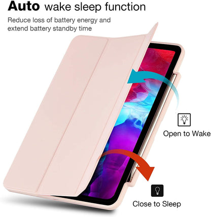 Smart Protective Case for iPad Pro 11 2020/2018, Support Apple Pencil 2, Shock Proof with Auto Wake/Sleep Function and Frosted Translucent Hard Back Cover