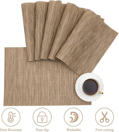 KKTECH Placemats Set of 6, Washable Non-slip Heat Insulation Woven Vinyl Place Mats for Table, Elegant Table Mats for Kitchen and Dining Room, Perfect for Home Decor (18"x12")