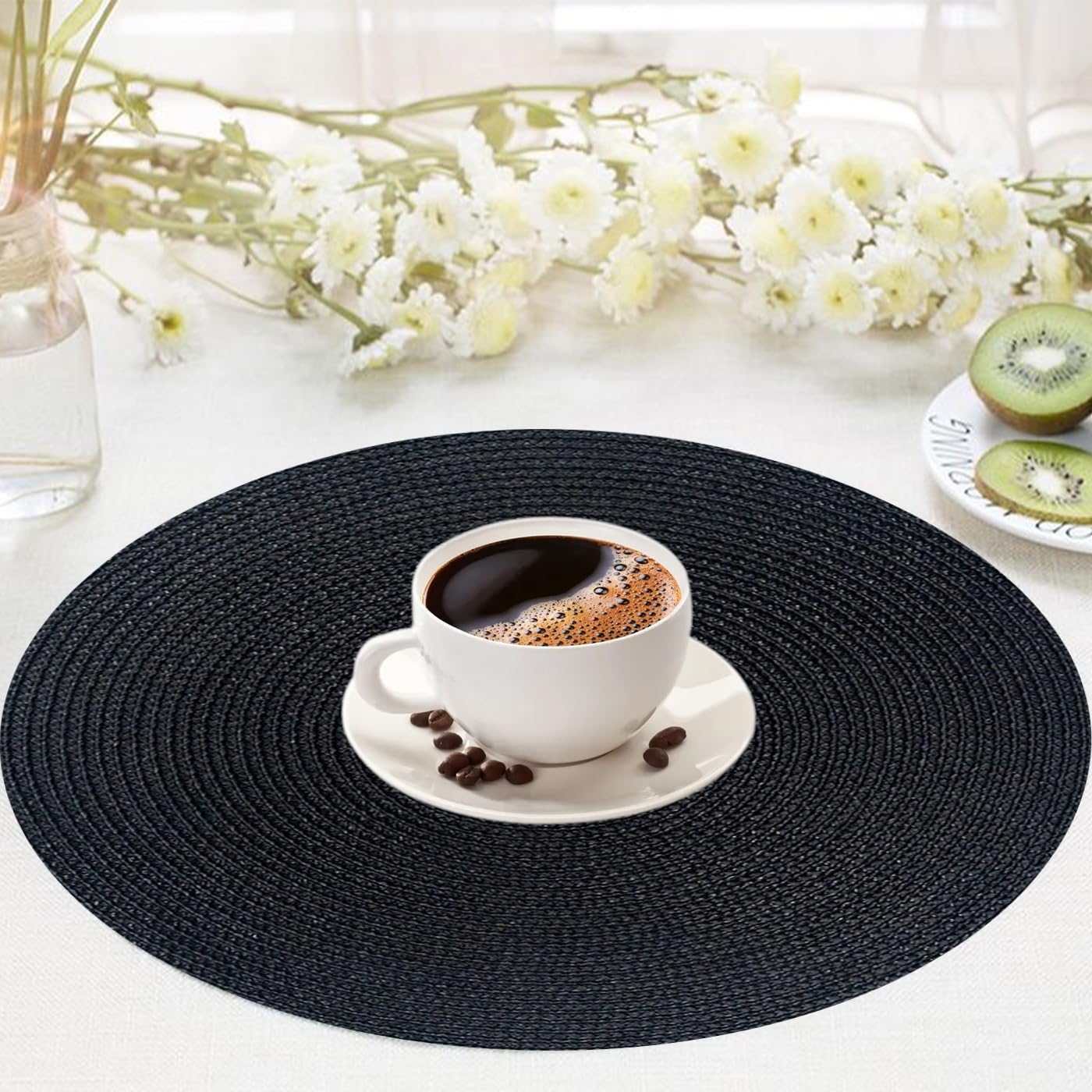 KKTECH Christmas Placemats - Set of 4 Round Place Mats for Table, Washable & Waterproof Table Mats, Heat Resistant for Home, Party, Wedding Décor, 38cm