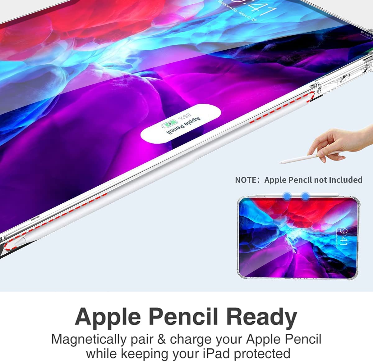Transparent Case for iPad Pro 12.9 inch Case 2021 (5th Gen) Clear Shock Absorbing Flexible TPU Protective Cover Compatible with Pencil for iPad Pro 12.9 2021/2020