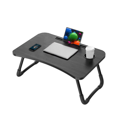 KKTECH Bed Table Tray for Eating on Lap Folding Laptop Stand for Bed Lap Standing Desk Sofa Breakfast Table Bed Tray Laptop Lap Desk with Cup Holder Notebook Stand Steel Legs 60x40x28cm