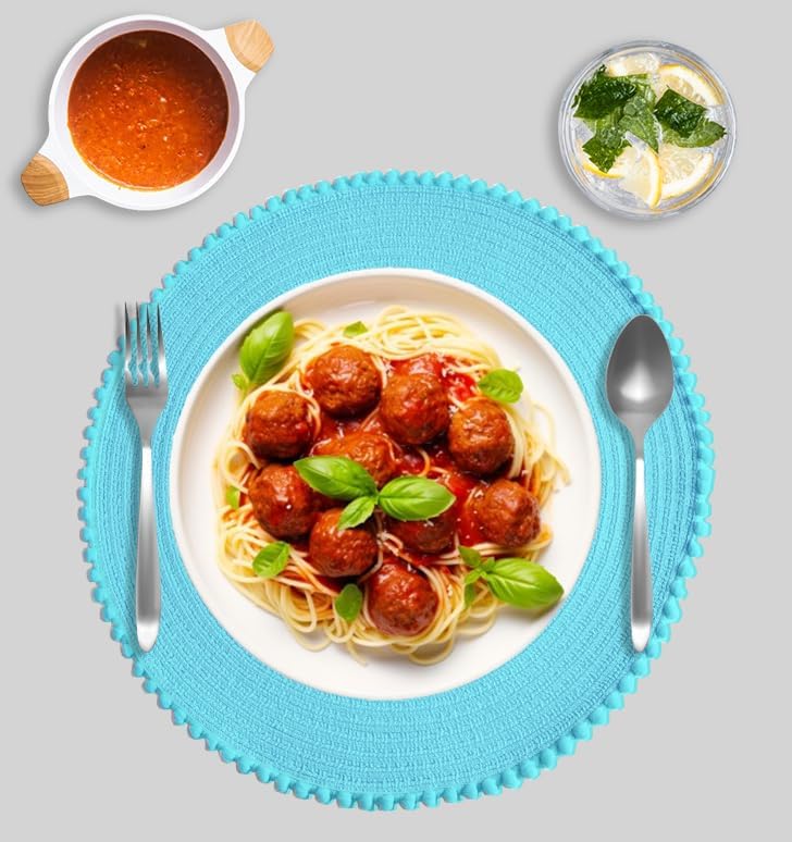 KKTECH Round Braided Placemats Set Of 4 For Dining Table, Waterproof and Washable Circle Table Mats - Non-Slip Heat-Resistant Vinyl Place Mats - 15 Inches Diameter