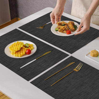 KKTECH Placemats Set of 6, Washable Non-slip Heat Insulation Woven Vinyl Place Mats for Table, Elegant Table Mats for Kitchen and Dining Room, Perfect for Home Decor (18"x12")