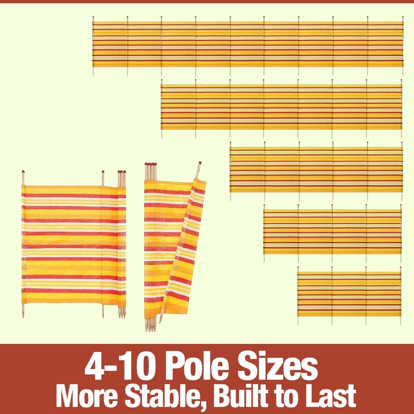 Wind Breaker – Windbreaker Camping, Wind Breaker for Beach, Heavy Duty Outdoor Windbreak Garden Privacy Screen, 10 Pole Tall Wooden Panel Shelter - 10 Pole (5ft x 20ft)